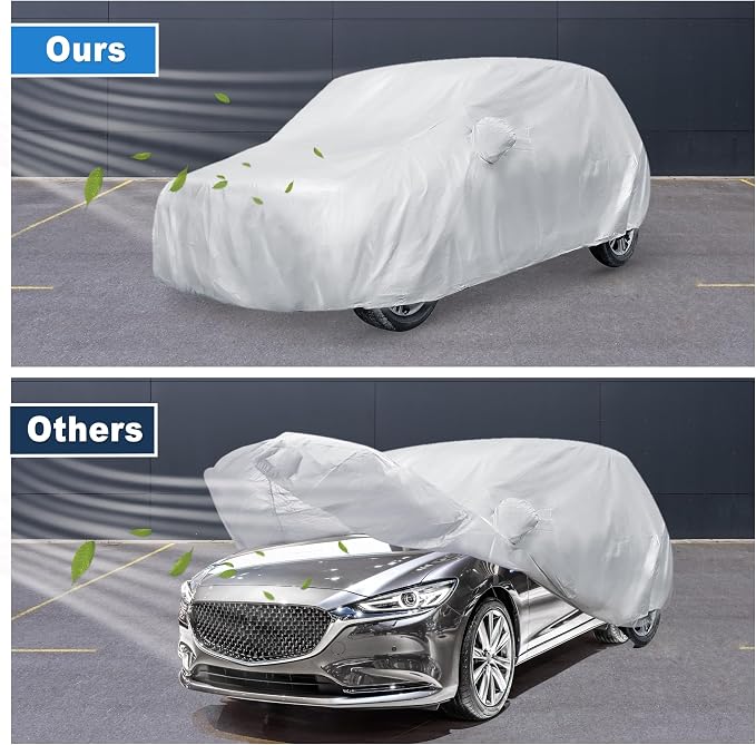 ACROPIX 180T Gray Car Cover Waterproof All Weather Full Exterior Cover Rain Hail Sun Protector Car Cover Fit for SUV Length 199-202 Inch - Pack of 1