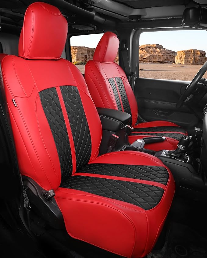 for Jeep Wrangler Seat Covers 4Door JK 2013 2014 2015 2016 2017, Custom Fit Car Seat Cover Full Set, Luxury Leather Seat Protectors, Waterproof SUV Interior Cushions Accessories, Red Black