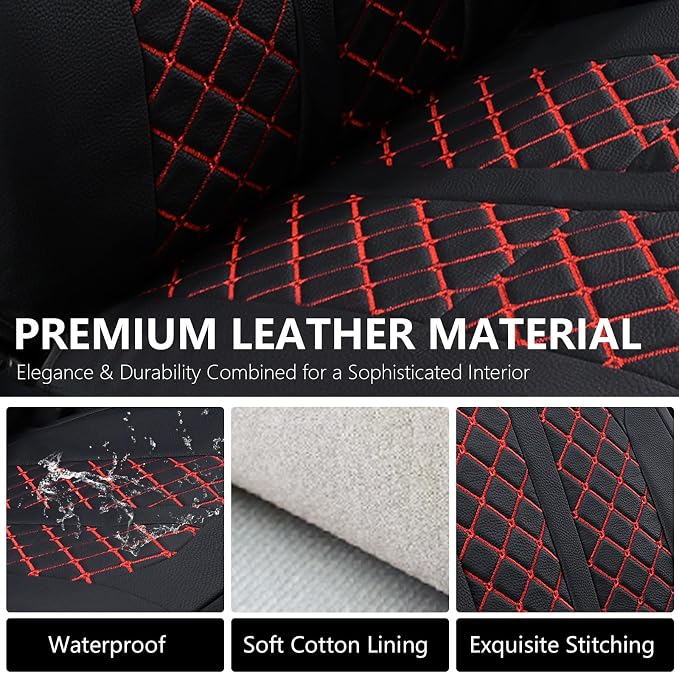 Truckiipa Tacoma Leather Car Seat Covers Full Set Truck Seat Covers Cushion Fit for 2016-2023 Toyota Tacoma Double Crew Cab, Full Set, Black&Red