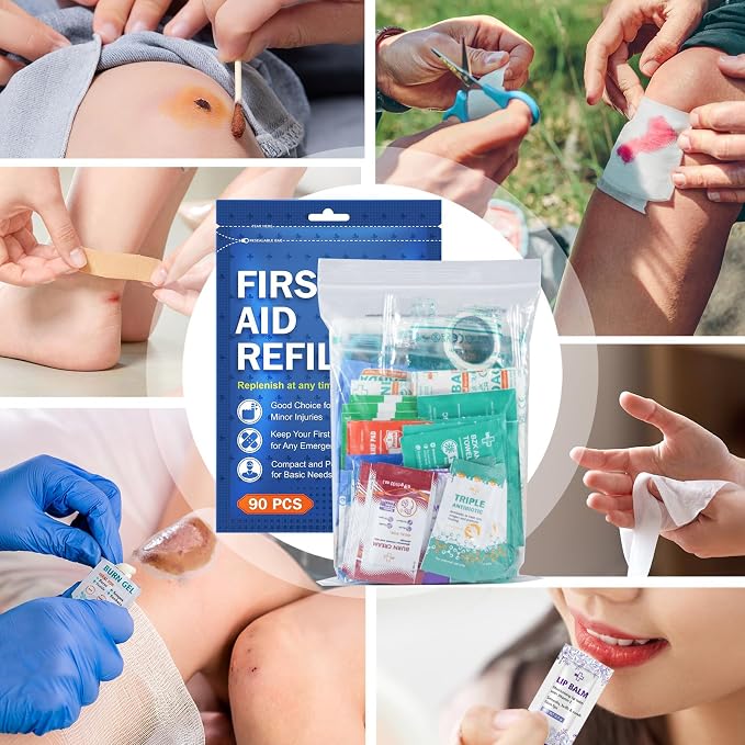 SuccorWare 90 Pieces First Aid Refill Kit - Wound Care Kit Includes Bandages for Home, Travel, Hiking - Portable Replacement Kit for First Aid Medical Supplies(2 Set)