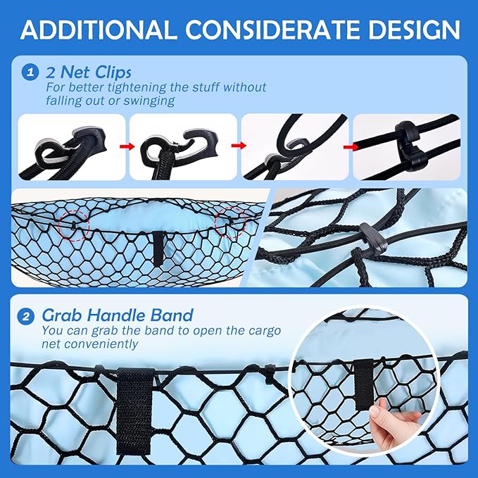 Envelope Style Cargo Net for 2011-2021 Jeep Grand Cherokee Accessories, Rear Trunk SUV Mesh Cargo Net, Upgraded 5mm Bungee & Double-Layer Nylon Storage Tailgate Netting Grocery&Tools Holder Organizer