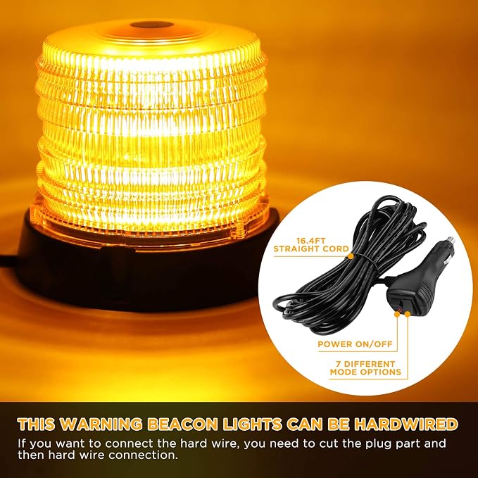 ASPL LED Warning Flash Beacon Lights, 60 LED Amber Warning Safety Flashing Strobe Lights with Magnetic and 16 ft Straight Cord for Vehicle Truck Tractor Golf Carts UTV Car Bus,12V-24V