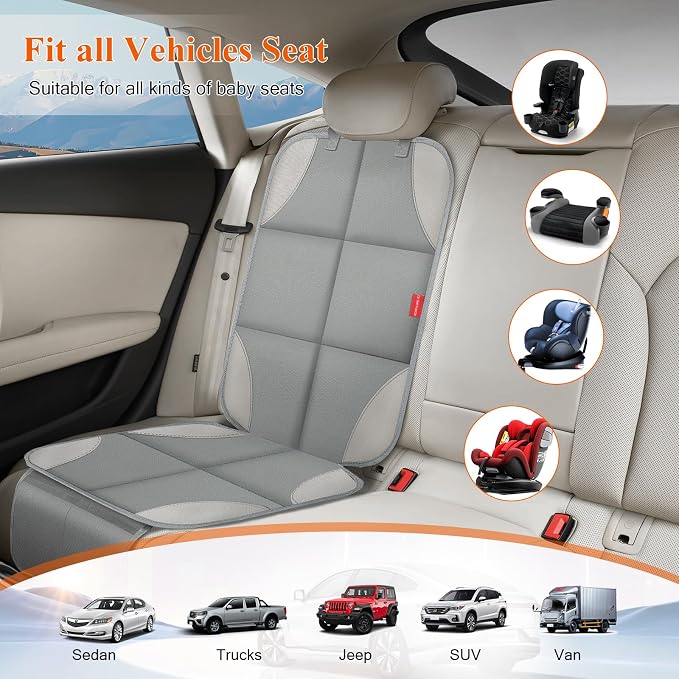 Car Seat Protector for Child Car Seat, 600D Fabric Safe Car Seat Cover with Non-Slip Backing, Waterproof Carseat Seat Protectors under Baby Car Seat with Thick Padding for Car Back Front Seat, 2 Pack