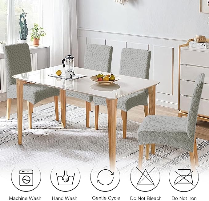 Genina Waterproof Chair Covers for Dining Room Set of 4, Removable Washable Chair Slipcover Protectors, Large Light Gray