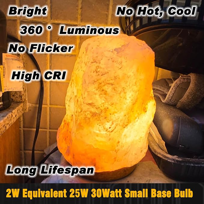 2W C7 E12 LED Himalayan Salt Lamp Bulb 300lm Warm White 2700K 120V, 2 Pack | Candelabra Base, Equivalent 25W-40W, for Night Light Chandelier Christmas Lighting Dryer Refrigerator Bulb, Non-dimmable