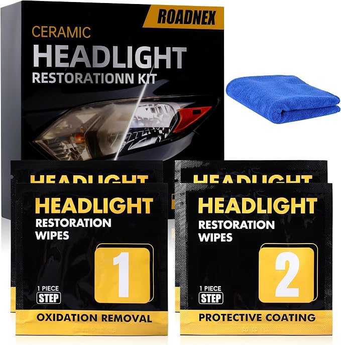 Headlight Restoration Kit, Ceramic Headlight Cleaner and Restorer Kit 2-Step Wipes, Removes Yellowing, Oxidation & Cloudiness, Restores Clarity Brings Headlights Back to Like New Condition,(1 Pack)