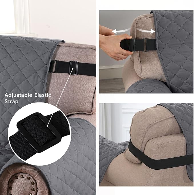 H.VERSAILTEX Reversible Sofa Cover for 3 Cushion Couch Water Resistant Couch Cover for Dogs Non Slip Furniture Protector Cover with Elastic Strap for Pet Cat(Sofa, Grey/Beige)