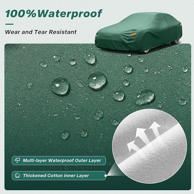 GUNHYI Coupe Car Cover Waterproof All Weather, 16-Layer Heavy Duty Full Exterior Cover with Vents, Driver Door Zipper & Towel, Summer Sun/UV/Rain Protection, Fit Pontiac Firebird, Dodge Charger etc.