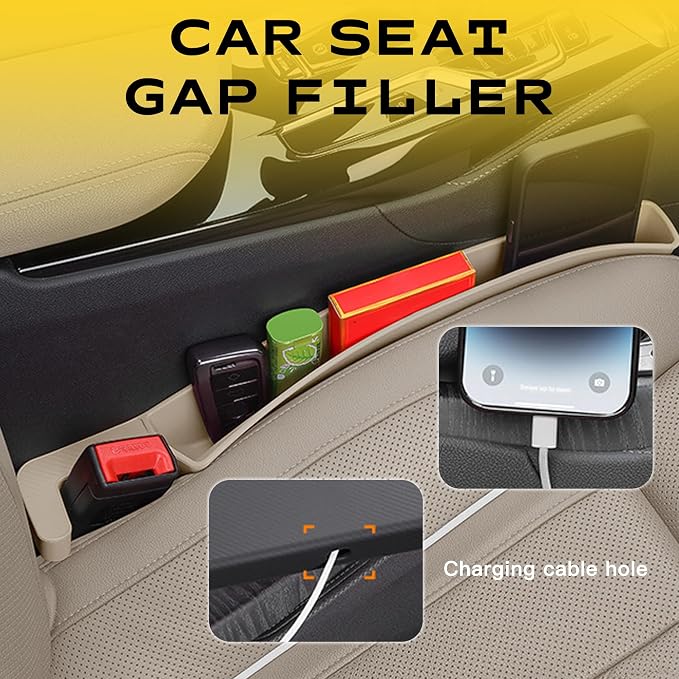 2PCS New Car Seat Gap Stopper with 2 Storage Areas,Car Seat Gap Storage Organizer for Phone Keys Wallet,Universal Car Seat Gap Filler Interior Accessories (Beige)