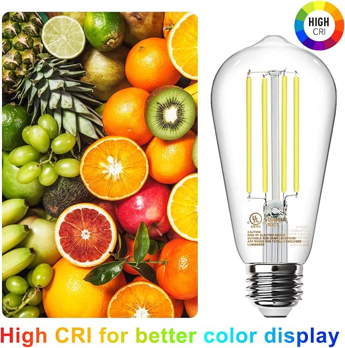 TJOY LED Edison Light Bulbs, E26 Dimmable Vintage Bulb, 8W = 60W Equivalent | Daylight White 5000K, 800LM, E26 Base, ST19/58, 80+CRI, Clear Glass, Antique Decorative Filament Bulb for Living Room, 6 Pack