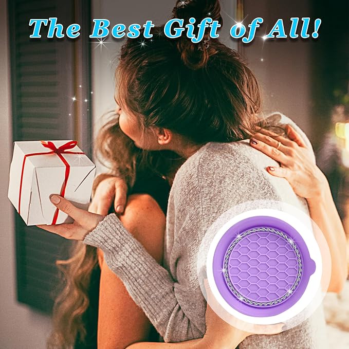 Ziciner 4 PCS Car Cup Coaster Holders, 3.15 Inch Silicone Anti-Slip Auto Insert Coaster, Crystal Rhinestone Car Drink Cup Mat, Universal Durable Auto Interior Accessories (Purple, 4Pack)