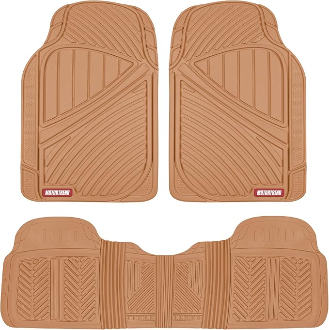 Motor Trend FlexTough Performance All Weather Rubber Car Floor Mats - 3 Piece Floor Mats Automotive Liners for Cars Truck SUV, Heavy-Duty Waterproof (Beige)