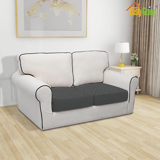 Easy-Going Waterproof Couch Cushion Covers, Non-Slip Leakproof Sofa Seat Cushion Slipcovers, Quilted and Stretch Furniture Protector for Dogs, Pets (2-Piece Sofa Cushion, Dark Gray)