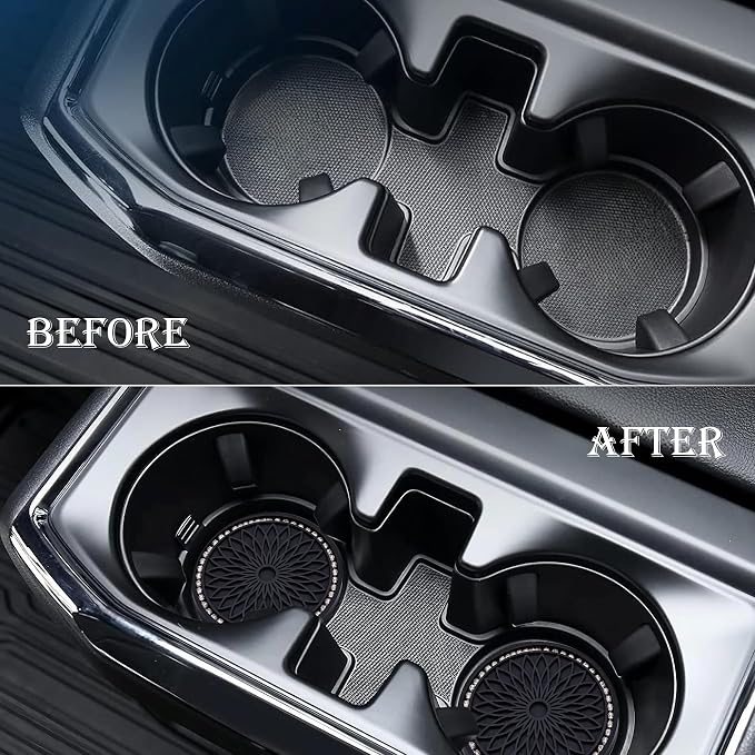 2PCS Bling Car Cup Holder Coasters, 2.75 Inch Silicone Anti-Slip Insert, Bling Shockproof Cup Mat for Women Girls, Universal Fit for Most Vehicles (Black & White)