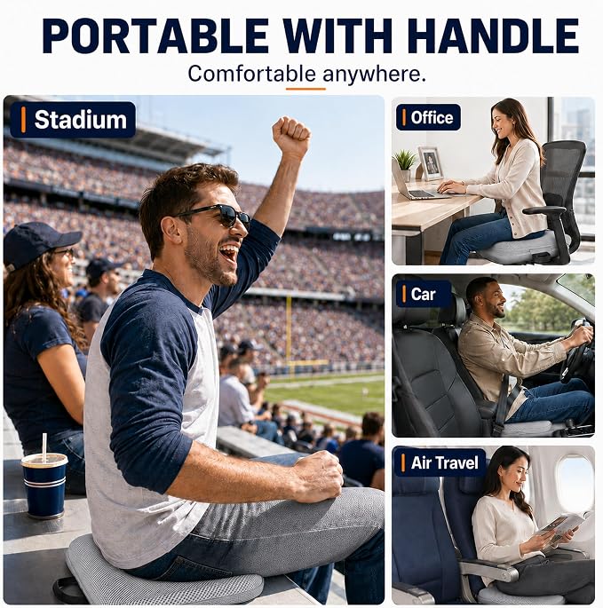 Sojoy 3 in 1 Foldable Gel Seat Cushion Featured with Memory Foam Breathable Seat Cushion for Pressure Relief (Size: 18.5“ x 15" x 2",Gray Mesh)