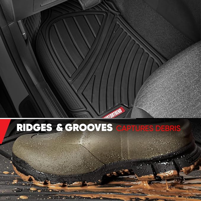 Motor Trend FlexTough Performance All Weather Rubber Car Mats with Cargo Liner - Full Set Front & Rear Floor Mats for Cars Truck SUV, Automotive Floor Mats (Black)