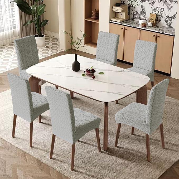 Genina Waterproof Chair Covers for Dining Room Set of 6, Removable Washable Chair Slipcover Protectors, Large Light Gray