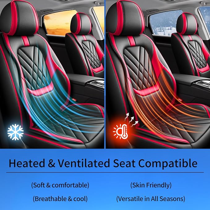 Fit Sentra Car Seat Covers Compatible with Nissan Sentra 2008-2024 2025 2026-Premium Leather,Waterproof,Breathable,Airbag Compatible &All-Weather Seat Cushion Protecto(Full Set,Red)