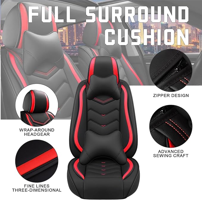 CTDS Car Seat Covers for Honda Civic 2000-2026, Stylish Sport Seat Cover, Premium Nappa Leather Car Seat Cover. Automobile Seat Covers Sets.(Luxury 2 Seats/Black Red)