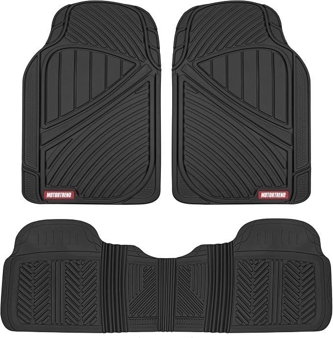 Motor Trend FlexTough Performance All Weather Rubber Car Floor Mats - 3 Piece Floor Mats Automotive Liners for Cars Truck SUV, Heavy-Duty Waterproof (Black)