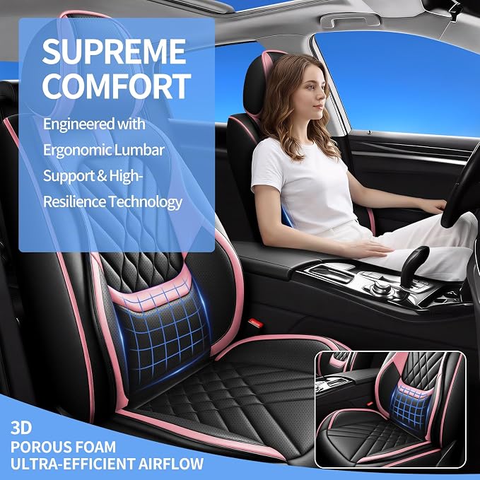 Fit Juke Car Seat Covers Compatible with Nissan Juke 2011-2016 2017-Premium Leather,Waterproof,Breathable,Airbag Compatible &All-Weather Seat Cushion Protecto(Full Set,Pink)