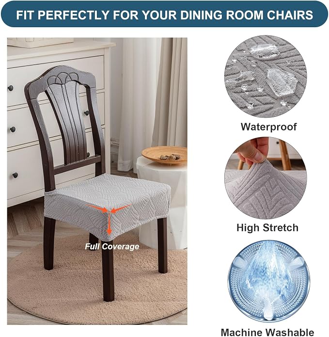 Waterproof Stretch Seat Covers,Dining Room Chair for 4 Set Removable Washable Chair Slipcover Protectors,Rear Covers,Light Grey