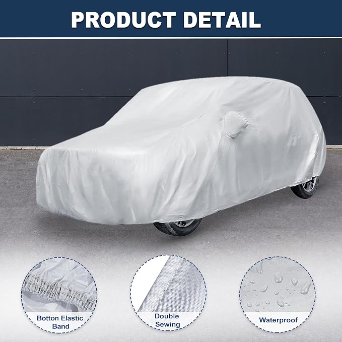 ACROPIX 180T Gray Car Cover Waterproof All Weather Full Exterior Cover Rain Hail Sun Protector Car Cover Fit for SUV Length 199-202 Inch - Pack of 1