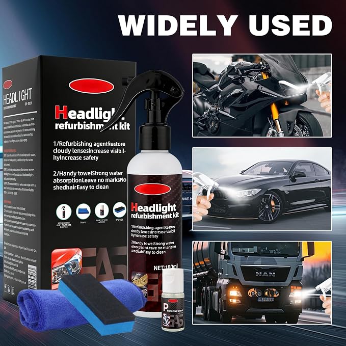 Headlight Restoration Kit, Headlight Cleaner and Restorer Kit, Upgrade Automotive Headlamp Restoration Fluid Kit Removing Yellowing Oxidized