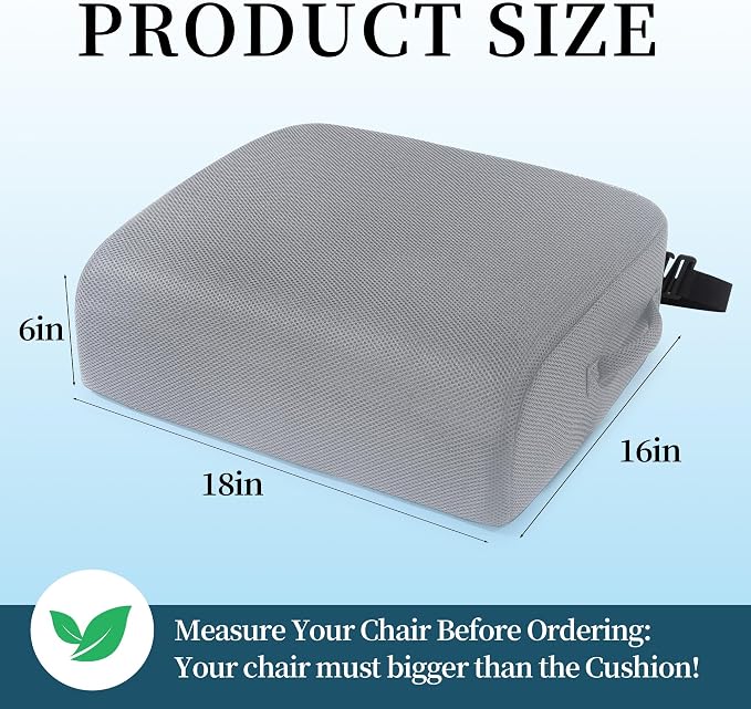 MABOZOO Extra Thick Chair Cushions,Office Chair Booster Seat Cushion to Raise Seat Height for Pain Relief,18 x 16 x 6 inch Non Slip Memory Foam Thick Cushion with Carry Handle(Grey)