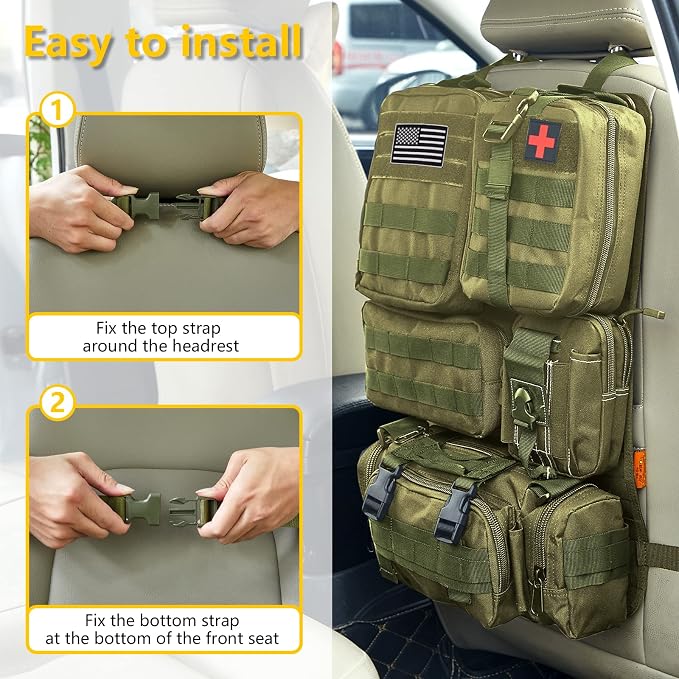 Universal Tactical Car Seat Back Organizer Bag Tactical Molle Vehicle Organizers Panel Vehicle Protector Organizers with 5 Detachable Pouches for Car Truck Ford Jeep (Army green)