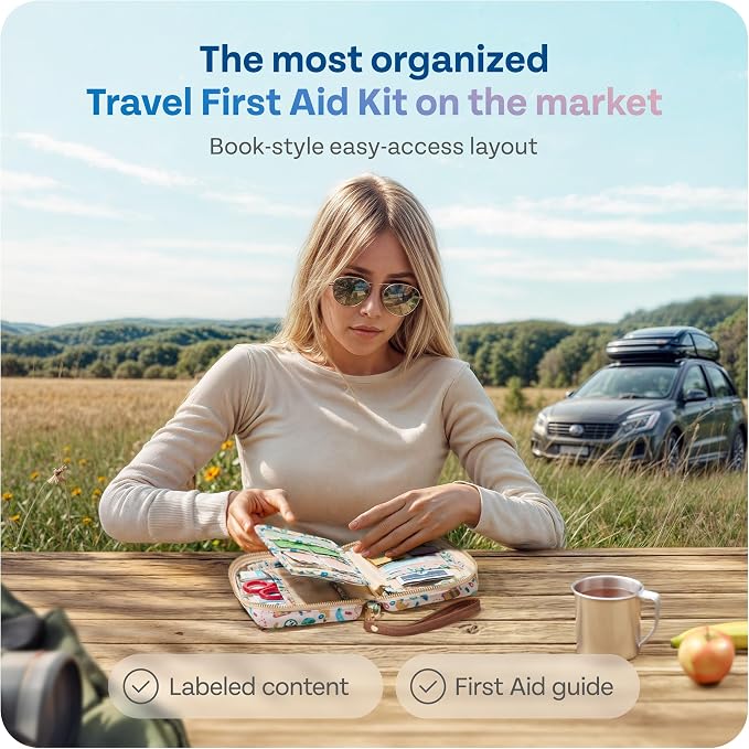 KeepGoing Travel First Aid Kit for Car, Home, Hiking, Camping and Outdoor Emergencies - First Aid Kit Travel Size TSA-Approved