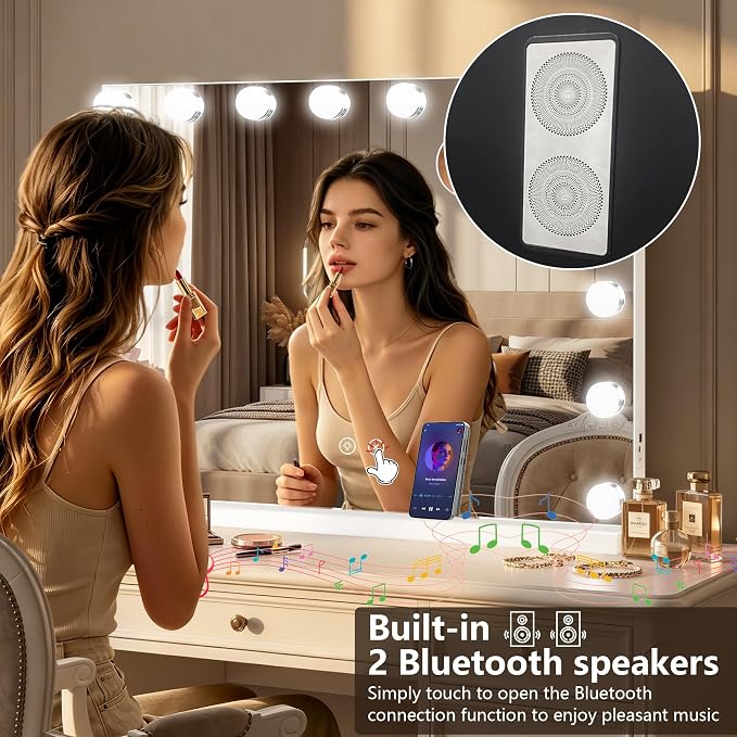 Moonee Vanity Mirror with Lights, Bluetooth Hollywood Lighted Makeup Mirror with 15 Dimmable Bulbs and 10X Magnification, 3 Colors Modes, Light Up Mirror, Gifts for Women, Girls(23" x 18")