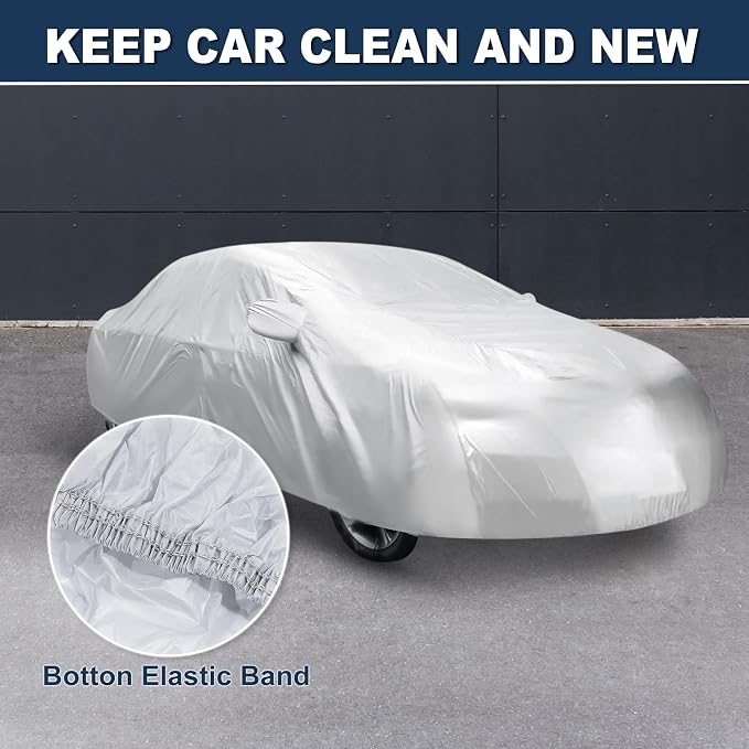 ACROPIX 180T Gray Car Cover Waterproof All Weather Full Exterior Cover Rain Hail Sun Protector Car Cover Fit for Sedan Length 185-189 Inch - Pack of 1