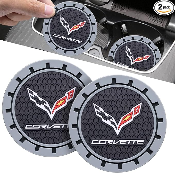 Car Cup Coaster, 2PCS Universal Non-Slip Cup Holders, Compatible with Corvette Series Car Cup Holder Coasters,Car Drink Coaster Holder Accessory, Black