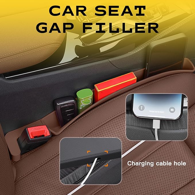 2PCS New Car Seat Gap Stopper with 2 Storage Areas,Car Seat Gap Storage Organizer for Phone Keys Wallet,Universal Car Seat Gap Filler Interior Accessories (Brown)