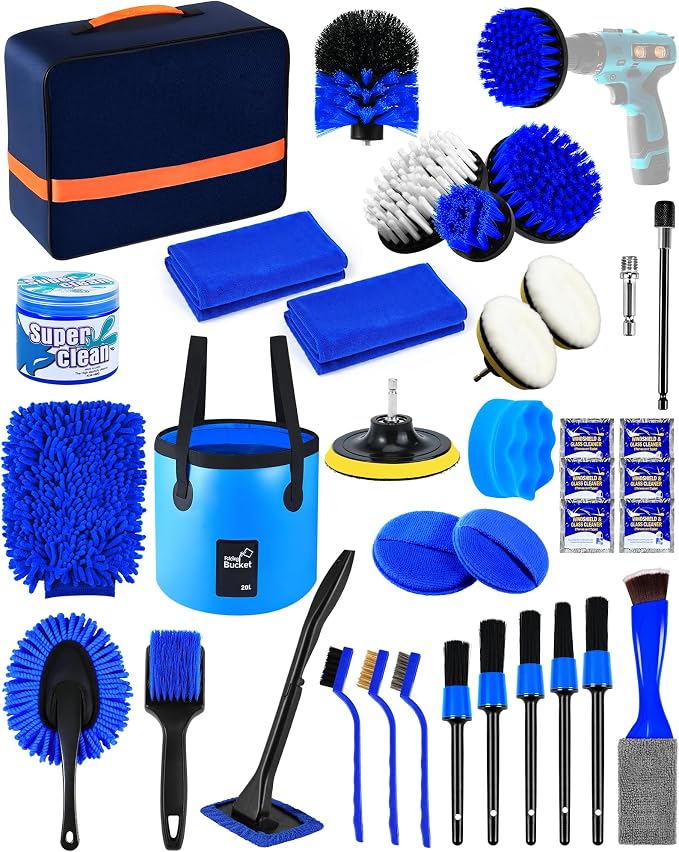Car Cleaning Kit:40 Pcs Interior Windshield and Window Cleaner Detailing Set;Wheel & Tire Brush;Car Wash Mitt;Cleaning Bucket;Total Care Supplies;Towels;Automotive Tools