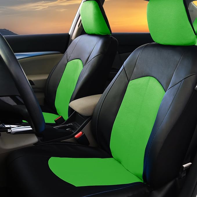 FH Group Automotive Seat Cover Highest Grade Faux Leather Green Black Full Set, Combo Car Seat Cover Design Airbag Compatible Split Bench Tan Car Seat Covers Interior Accessories Universal Fit SUV