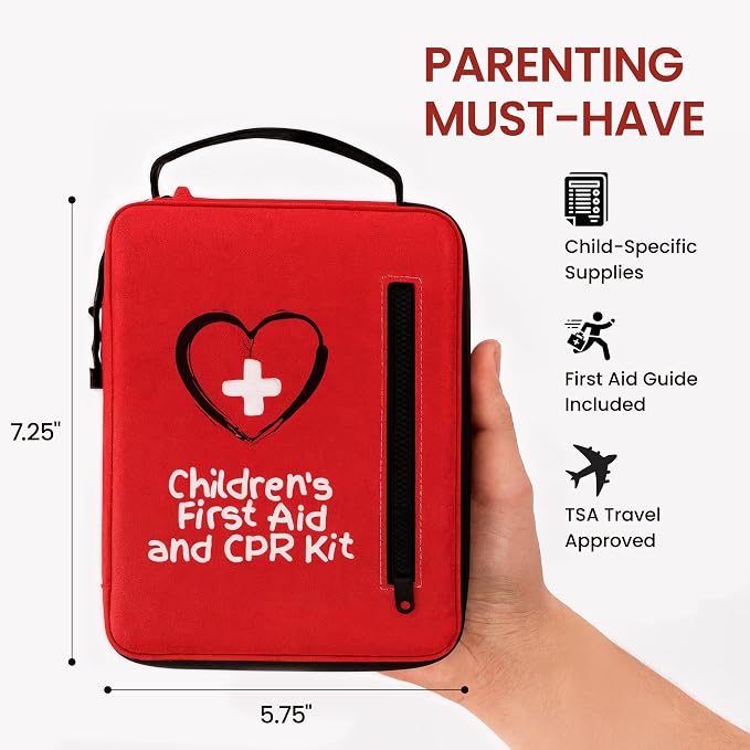 Portable First Aid Kit for Kids with CPR Shield - Ideal for Home, Car, School, Camping, and as a Travel First aid kit. Latex-Free Bandages – Children First Aid Guide by The Life Safety Pro