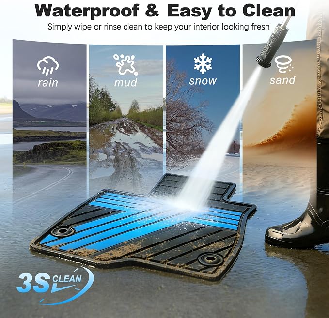 All Weather Rubber Floor Mats for Honda CR-V 2017-2022 (Gasoline & Hybrid) | Custom Fit Heavy Duty Anti-Slip Car Mats for CR-V, 1st & 2nd Row, Black & Blue