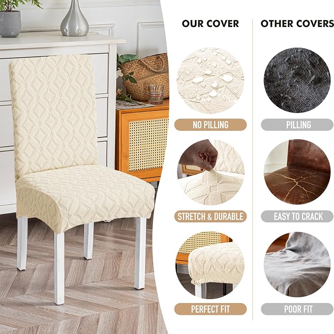 Genina Waterproof Chair Covers for Dining Room Set of 6, Removable Washable Chair Slipcover Protectors, Large Beige