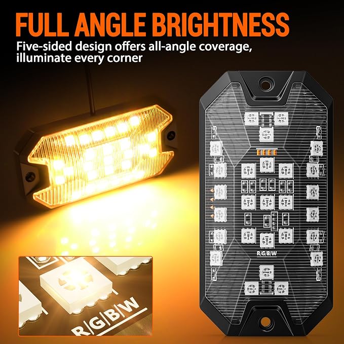 RGB Rock Lights, 8 pods Underglow Neon Lights Kits,APP/RF Remote Control & Music Mode, Waterproof Wireless Multicolor Lamps for Off Road Truck SUV ATV UTV Boat