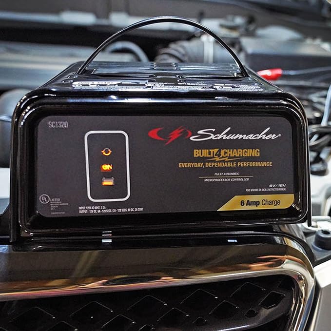 Schumacher Electric 6A Car Battery Charger and Maintainer, 3-in-1 Solution, for 6V/12V Power Sport, Automotive, and Marine Batteries, SC1320
