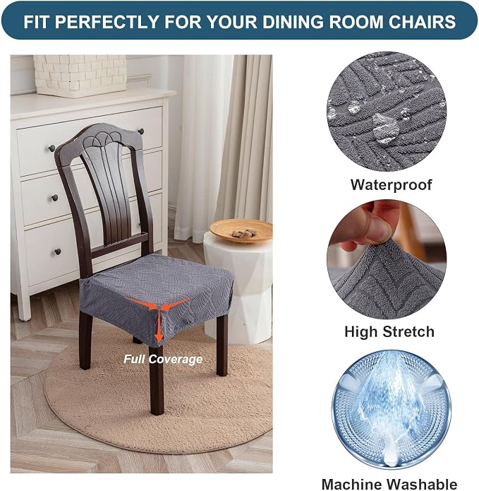 Waterproof Stretch Seat Covers,Dining Room Chair for 6 Set Removable Washable Chair Slipcover Protectors,Rear Covers,Dark Grey