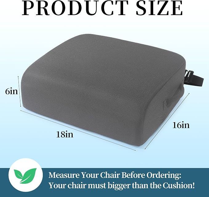 MABOZOO Extra Thick Chair Cushions,Office Chair Booster Seat Cushion to Raise Seat Height for Pain Relief,18 x 16 x 6 inch Non Slip Memory Foam Thick Cushion with Carry Handle(Dark Grey)