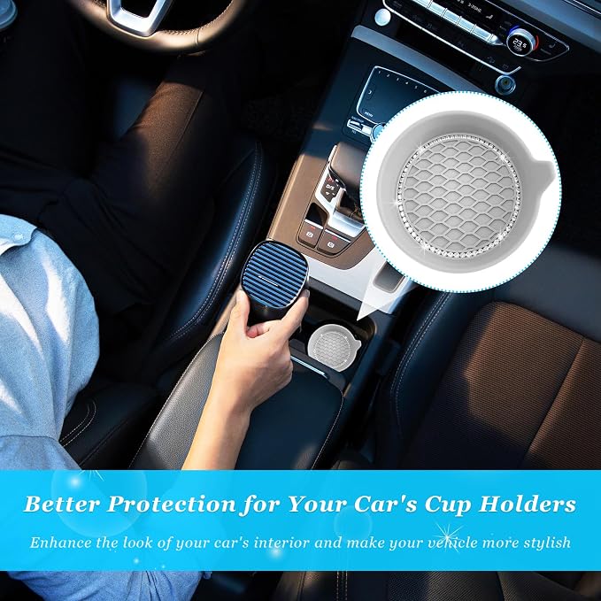 Ziciner 2 PCS Car Cup Coaster Holders, 3.15 Inch Silicone Anti-Slip Auto Insert Coaster, Crystal Rhinestone Car Drink Cup Mat, Universal Durable Auto Interior Accessories (Grey, 2Pack)