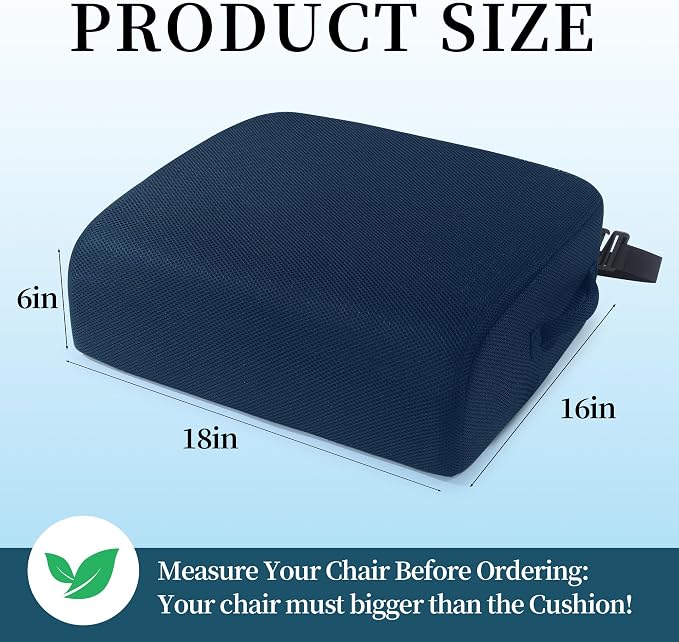 MABOZOO Extra Thick Chair Cushions, Office Chair Booster Seat Cushion to Raise Seat Height for Pain Relief,18 x 16 x 6 inch Non Slip Memory Foam Thick Cushion with Carry Handle(Navy Blue)