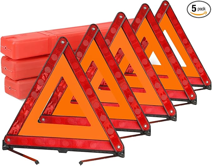 5 Pack Reflective Safety Triangle Kit | Emergency Warning Triangles with Storage Case, Roadside Reflective Early Warning Sign for Vehicles Breakdown (5 Pack)