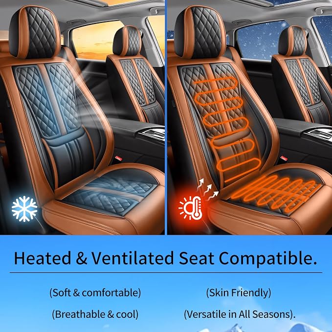 Fit Juke Car Seat Covers Compatible with Nissan Juke 2011-2016 2017.Full Coverage Waterproof Leather,Compatible with Airbag,All - Weather Seat Cushion Protector(2 Front,Brown)