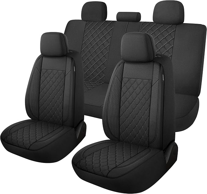 YGL Breathble Car Seat Covers Full Set,Washable Seat Covers for Cars,Premium Cloth Car Seat Protectors,Interior Covers for Cars,Sedan Van Truck SUV(Black)