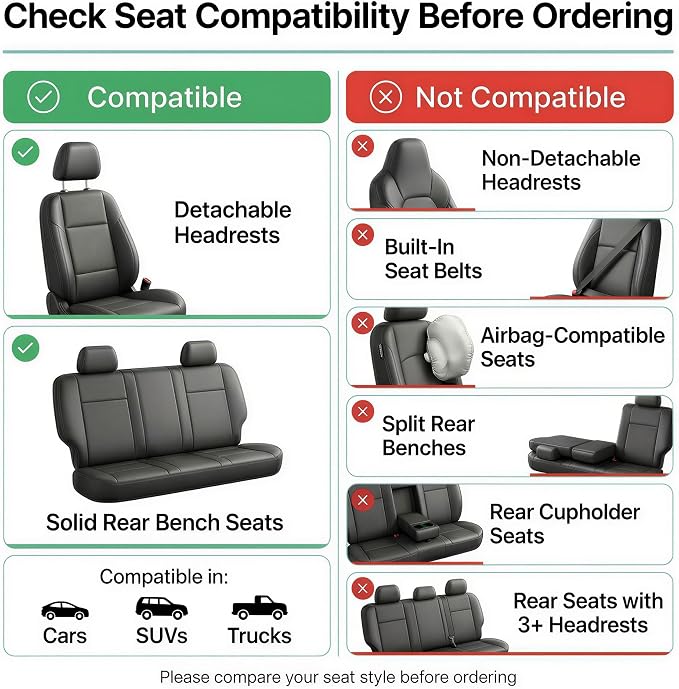 FH Group Car Seat Covers PU Leather Full Set Automotive Seat Covers Front Set and Rear Solid Bench Gray Seat Covers with Gift Universal Fit Interior Accessories for Cars Trucks and SUVs